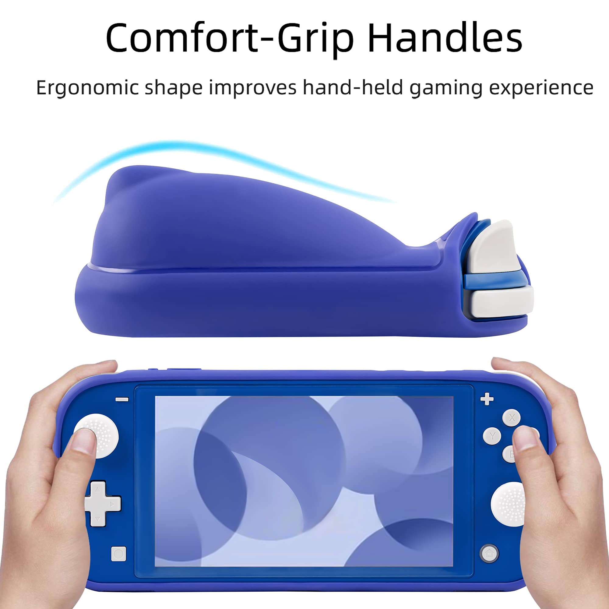 Nintendo Switch Lite Protective Case - Soft Grip TPU Cover with Ergonomic Handles & 4 Thumb Stick Caps | Self-Standing Design | Perfect for Gaming On-The-Go (Blue)