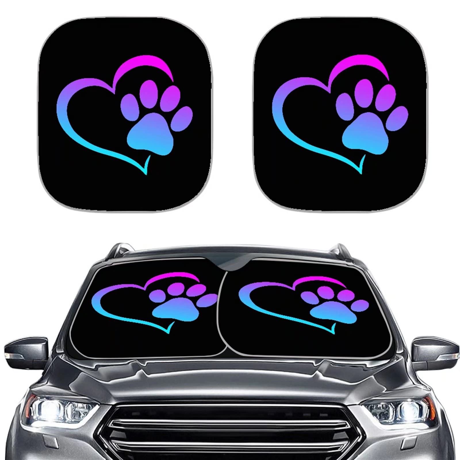 Colorful Dog Cat Paw Print Car Sun Shade - Foldable Windshield Sunshade for Cars, SUVs, Trucks & Vans | UV Protection & Heat Blocking | Perfect for Summer Parking & Pet Lovers