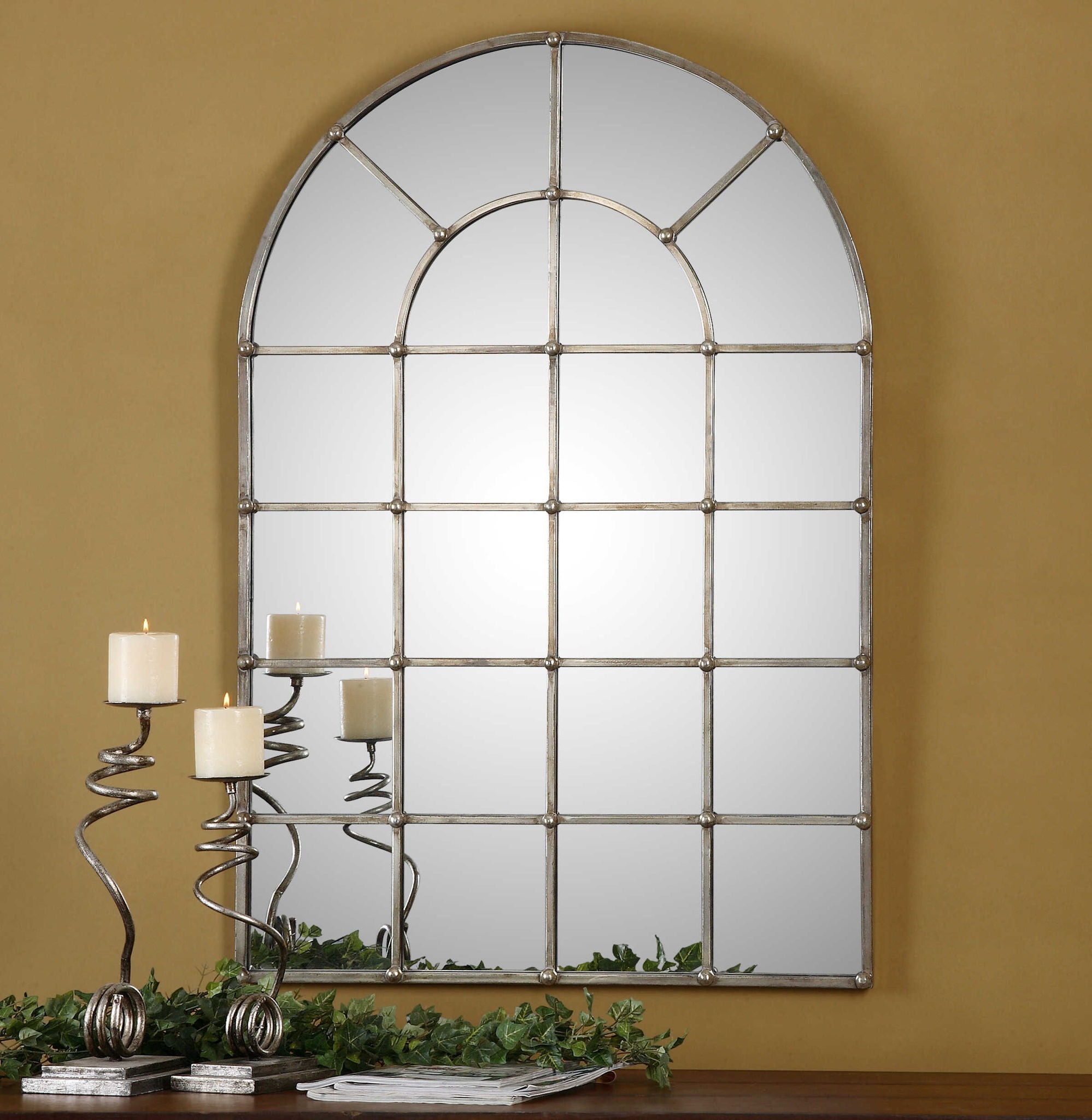 Barwell Arch Window Mirror - Pearl Silver Finish for Elegant Home Decor & Bathroom Vanity