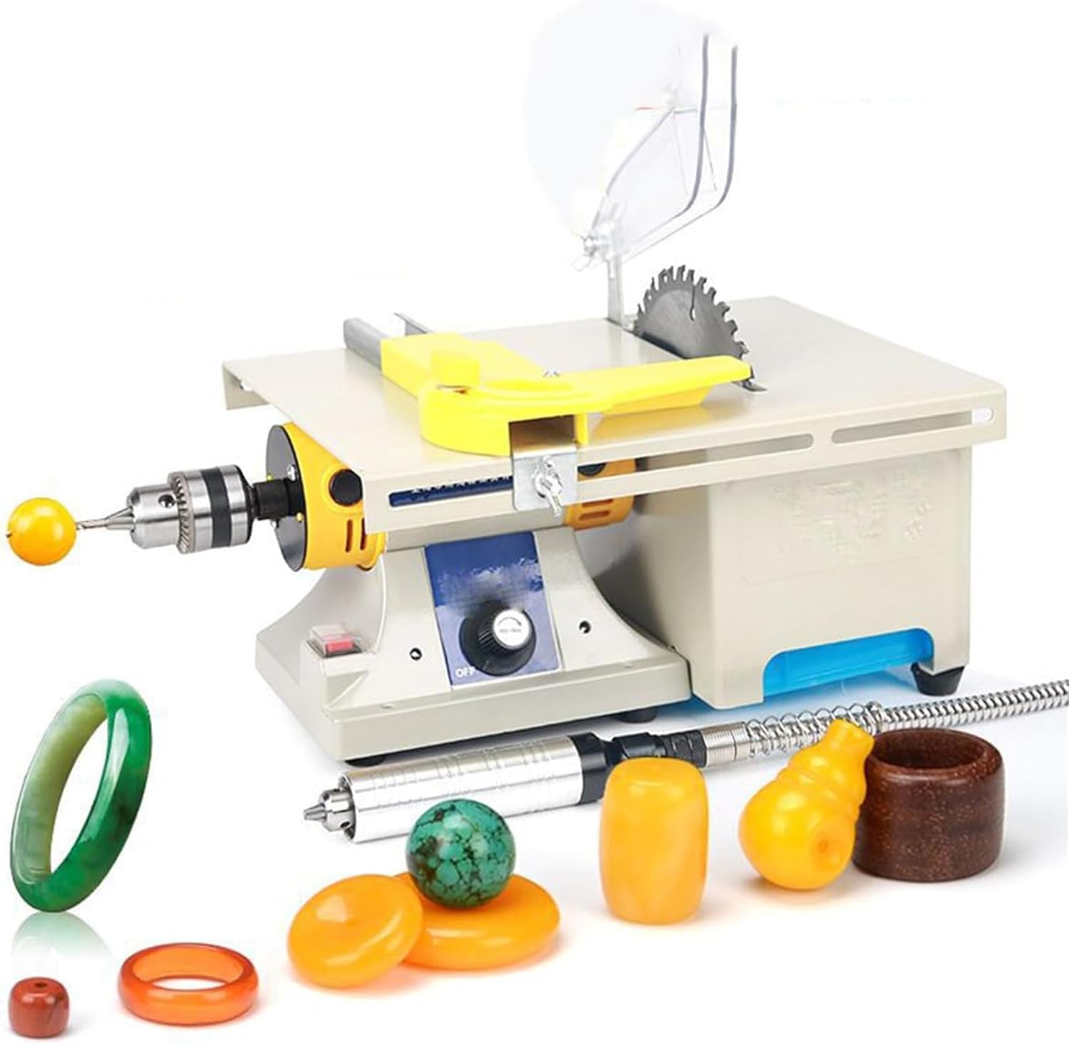Professional Jewelry Lapidary Saw - Mini Table Saw & Grinder Polishing Machine for Cutting Rocks (0-10000 RPM, 220V) with Flexible Shaft & Right Benchtop - Perfect for Gemstone Cutting, DIY Jewelry Making & Rock Polishing