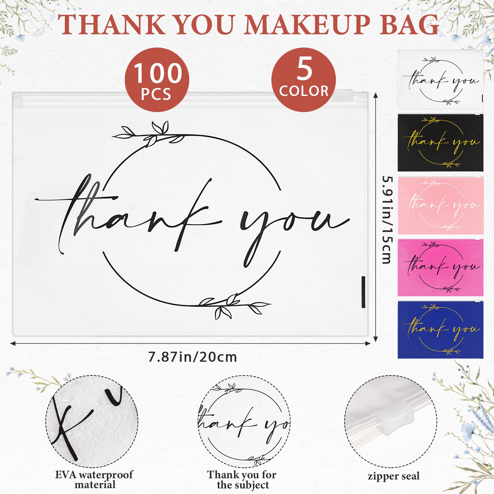 100 Pcs Clear EVA Zipper Makeup Bags - Bulk Cosmetic & Toiletry Gift Bags for Women, Birthday, Daughter, Sister (Mixed Colors) - Perfect for Party Favors, Bridal Showers, and Thank You Gifts