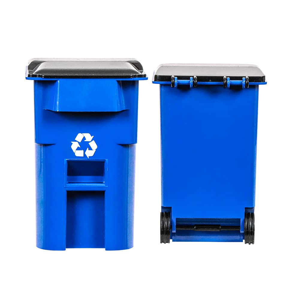 Mini Wrestling Action Figure Toy Accessory - Small Blue Recycling Trash Can with Lid & Wheels for WWE Collectibles - Perfect for Wrestling Dioramas & Toy Photography Scenes
