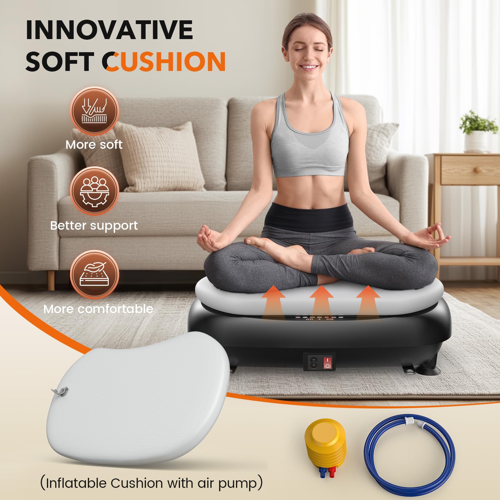 FEIERDUN Vibration Plate Exercise Machine - Whole Body Workout for Lymphatic Drainage, Weight Loss & Fitness - Includes Inflatable Cushion, Push-up Handles & 2 Resistance Bands - Perfect for Home Gym, Physical Therapy & Post-Workout Recovery