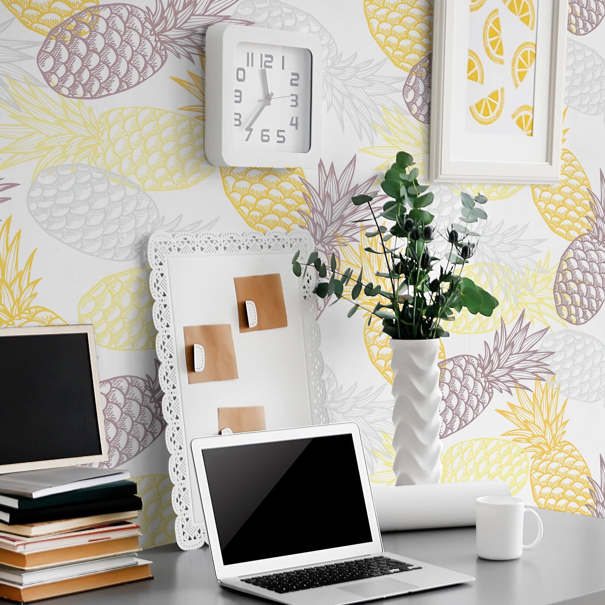 Yellow and White Tropical Peel and Stick Removable Wallpaper - Self-Adhesive Wall Decor for Bedroom, Living Room, Nursery | Easy Installation & Damage-Free Removal