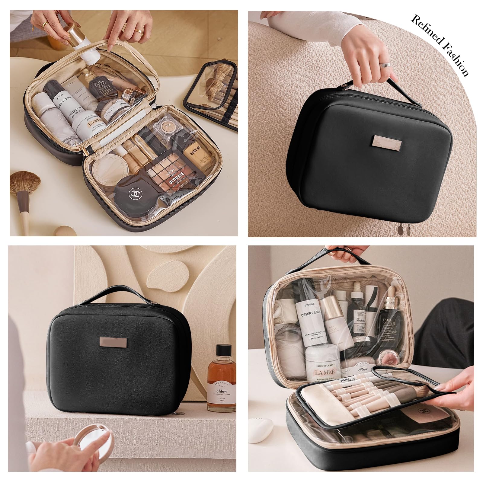 Large Waterproof PU Leather Cosmetic Bag for Women - Travel & Toiletry Organizer