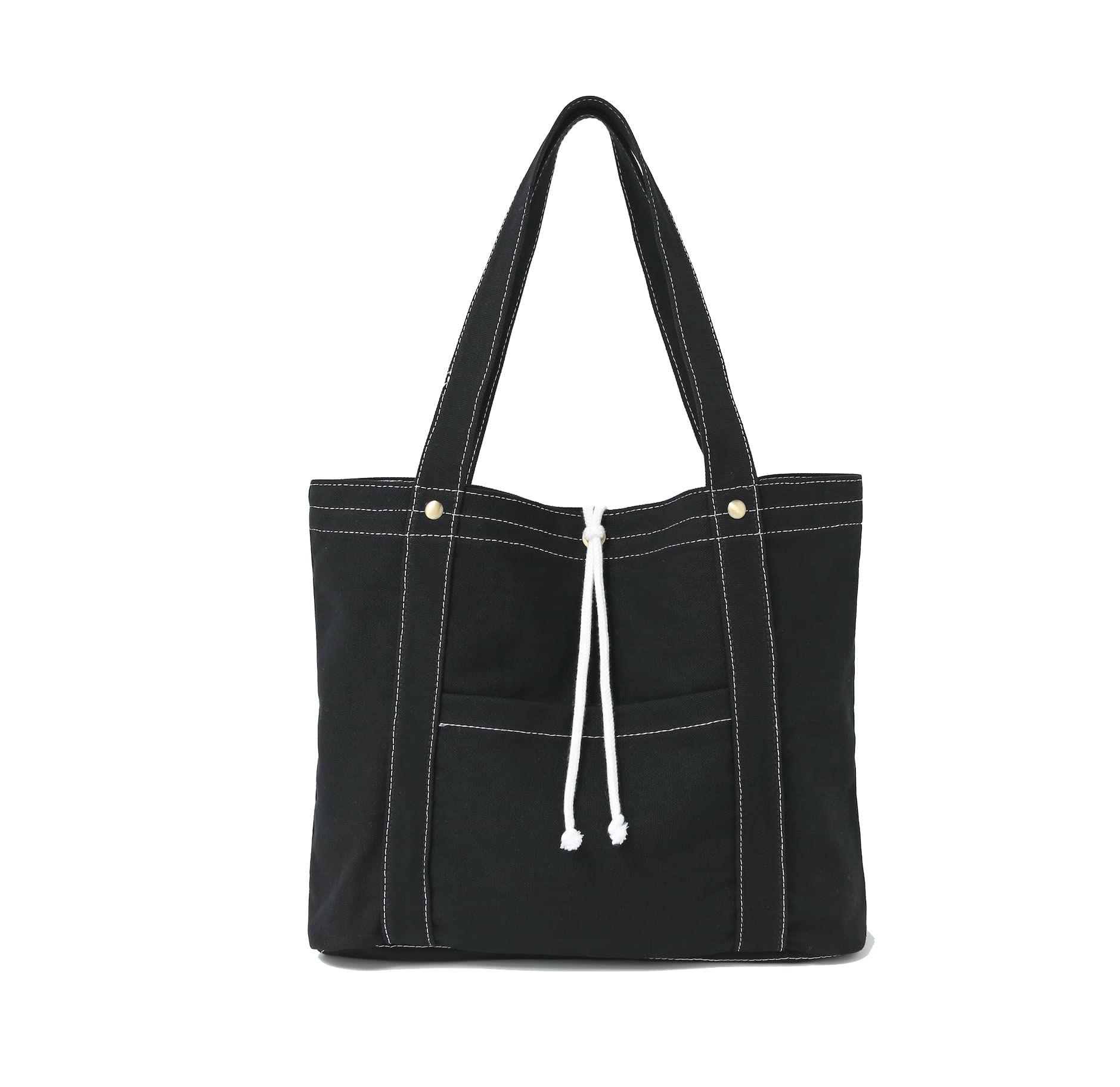 Jeelow Canvas Tote Bag for Women & Men - Durable Shoulder Bag with Crossbody Strap & Double Pockets - Perfect for Work, Travel, Shopping & Daily Use