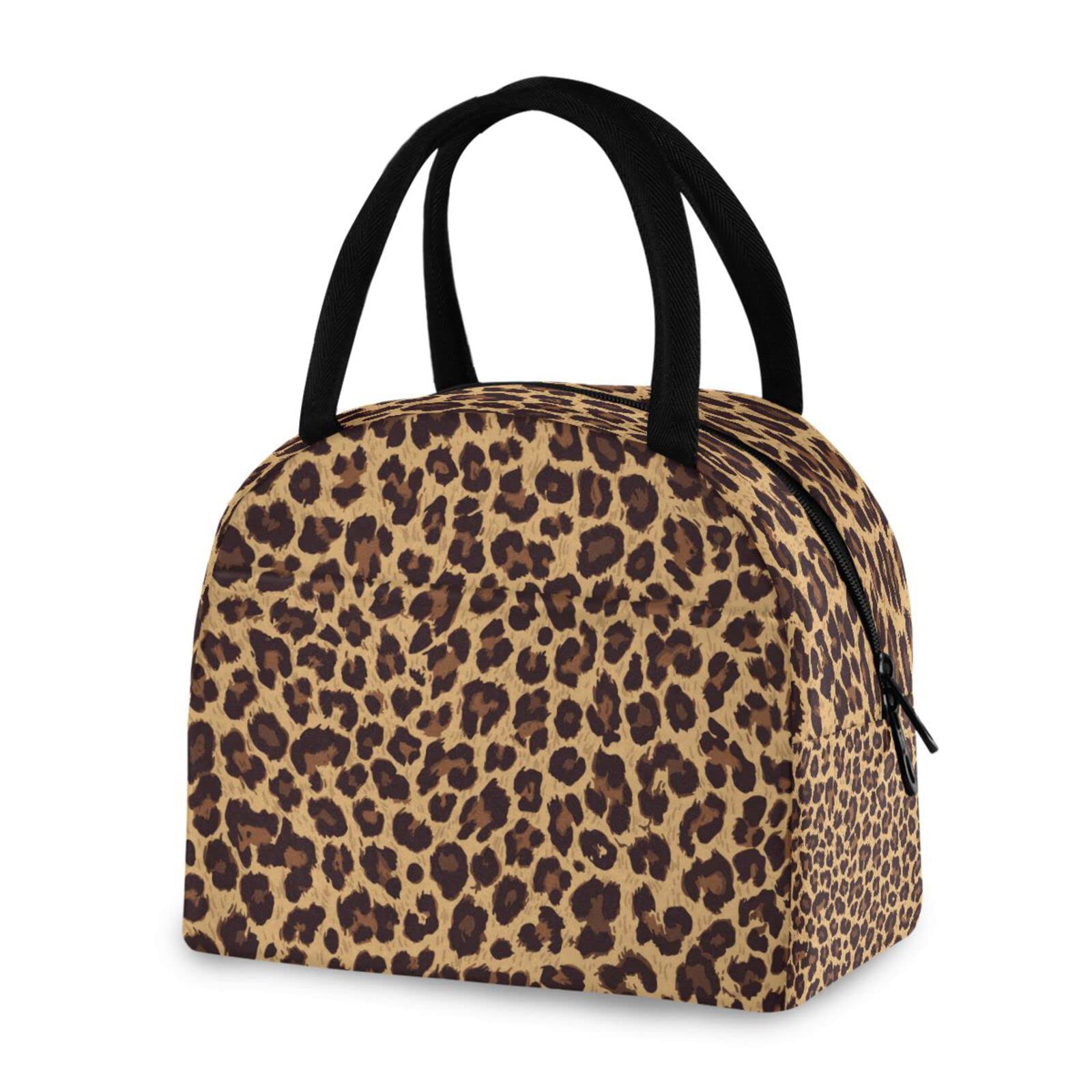 Leopard Print Insulated Lunch Bag for Women & Men - Brown Animal Pattern Tote with Zipper, Meal Prep Container for Home, School, Office & Outdoor Activities - Perfect for Work, Picnics & Travel