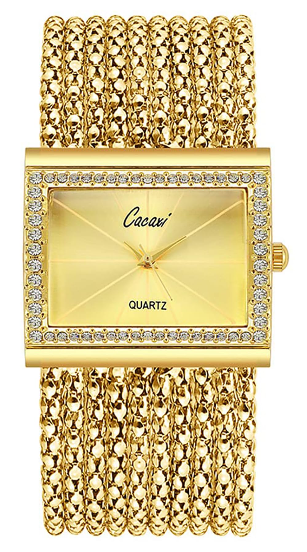 Gosasa Elegant Women's Watches - Fashion Tassel Bracelet Watch with Golden Diamond Accents, Square Face Quartz Watch for Women, Stainless Steel Wide Chain Band | Perfect for Office, Party & Everyday Wear