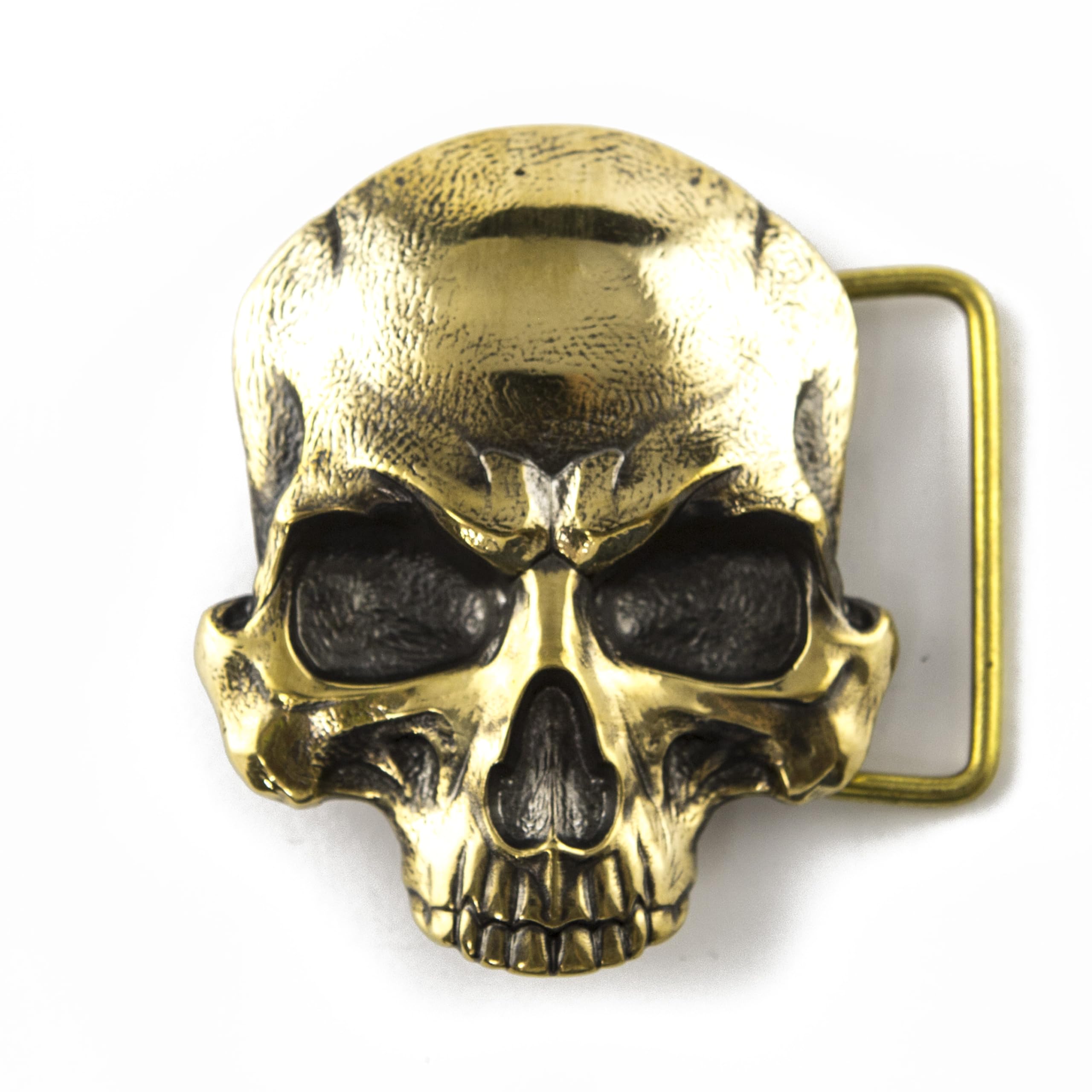 Men's Genuine Leather Belt with Solid Brass Skull Buckle - 1.5