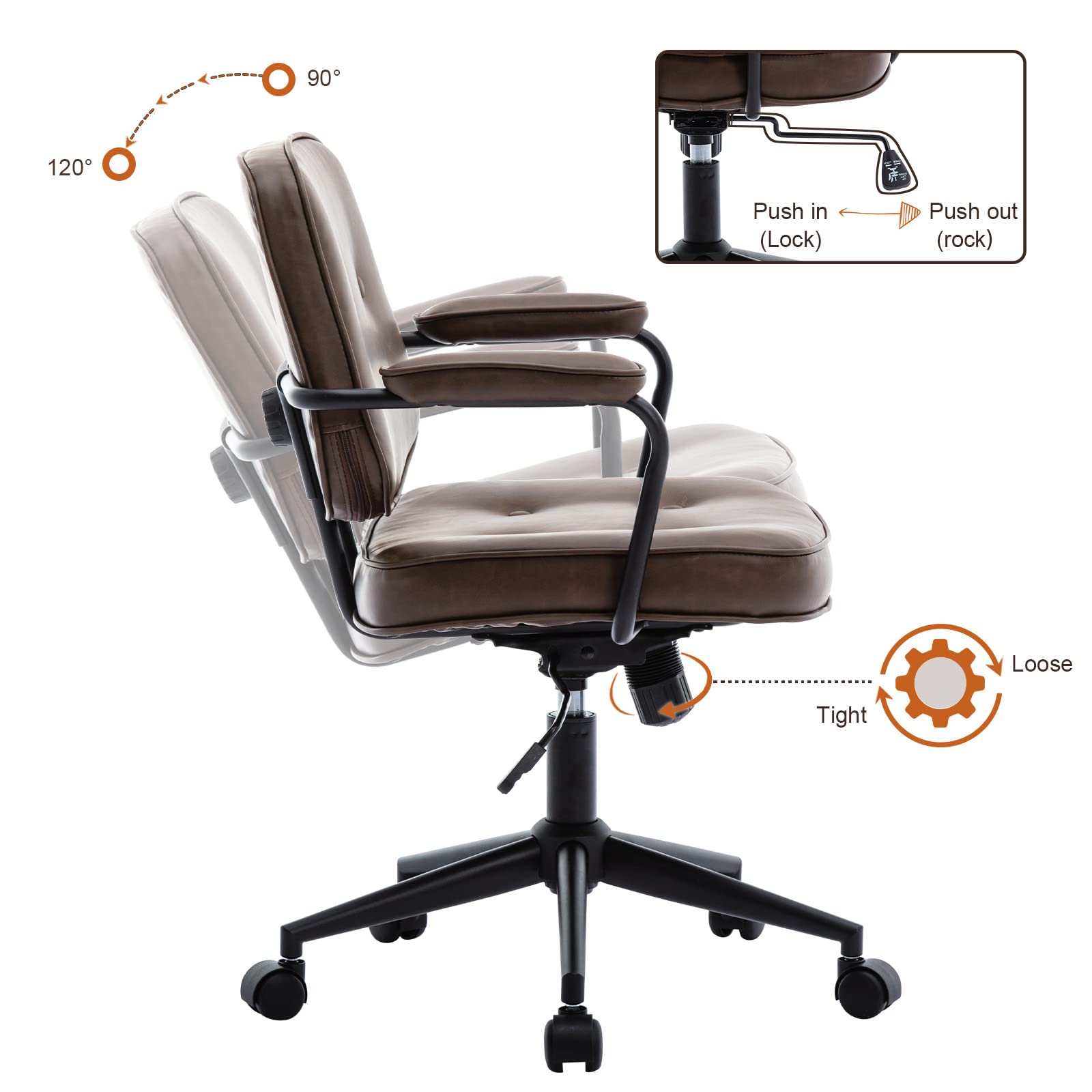 Ergonomic PU Leather Office Chair with Adjustable Height & Swivel - Mid Back Executive Desk Chair for Home Office, Gaming & Conference Rooms - Comfortable Rolling Task Chair for Long Hours Sitting - Perfect for Remote Work, Workspace & Study Room