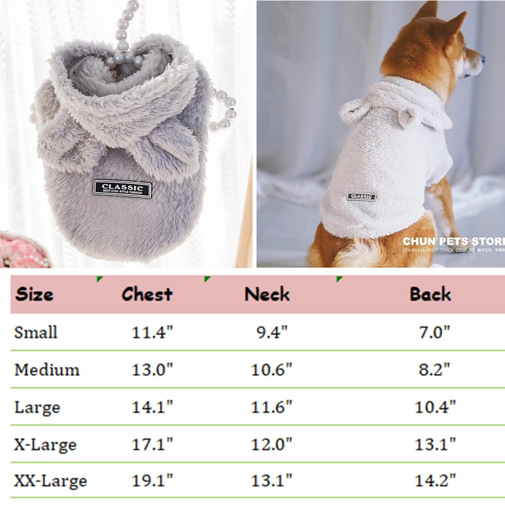 Easter Bunny Ears Dog Hoodie - Fleece Warm Puppy Sweater & Cat Costume for Small Pets (Large, Grey) - Perfect for Easter Photos, Holiday Parties & Winter Outfits