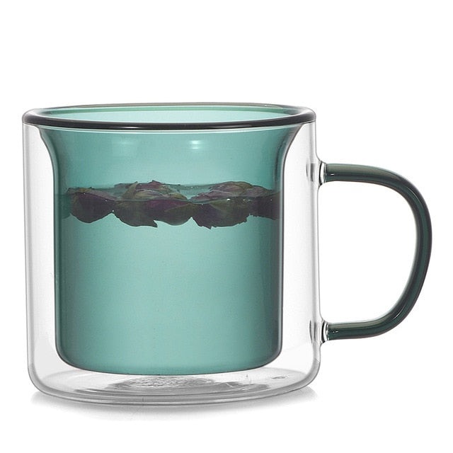 Double Wall Glass Coffee Mug with Colorful Design - Perfect for Hot & Cold Drinks at Home, Office, or Outdoor Use