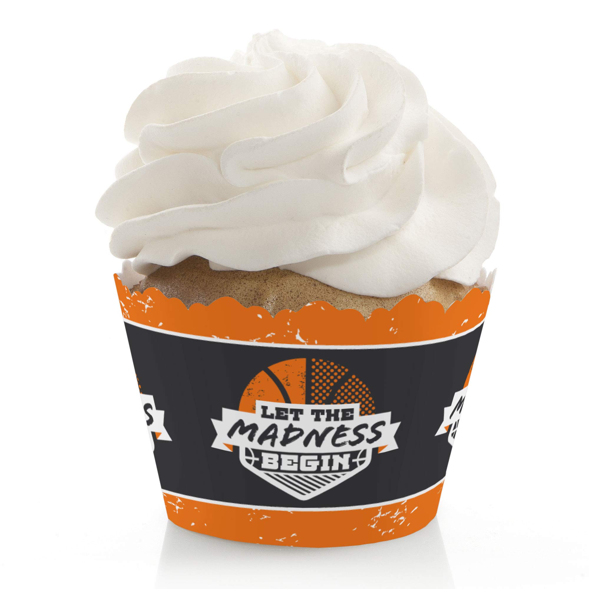 Big Dot of Happiness Basketball Party Decorations - Set of 12 Cupcake Wrappers for College Basketball Themed Events, Game Day Parties & March Madness Celebrations