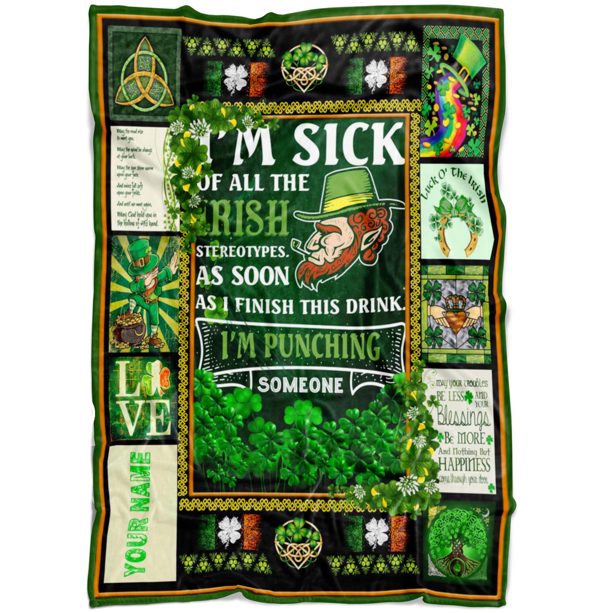 Personalized Name Blanket for St. Patrick's Day - Custom Irish Throw Blanket with Name - Unique Gifts for Wife, Husband, Mom & Dad - Cozy Fleece Blanket for Couch, Bed & Home Decor - Perfect for Irish-Themed Parties & Holiday Gifting