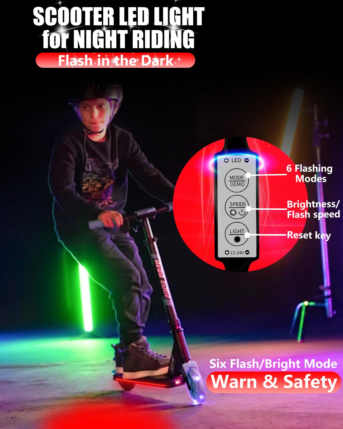 Keiurot LED Strip Lights for Electric Scooters - 5V Red Flashing Lights for Xiaomi M365/Pro/Ninebot/Mercane - Waterproof Night Riding Lights for Skateboards & Scooters - Perfect for Urban Commuting & Nighttime Safety
