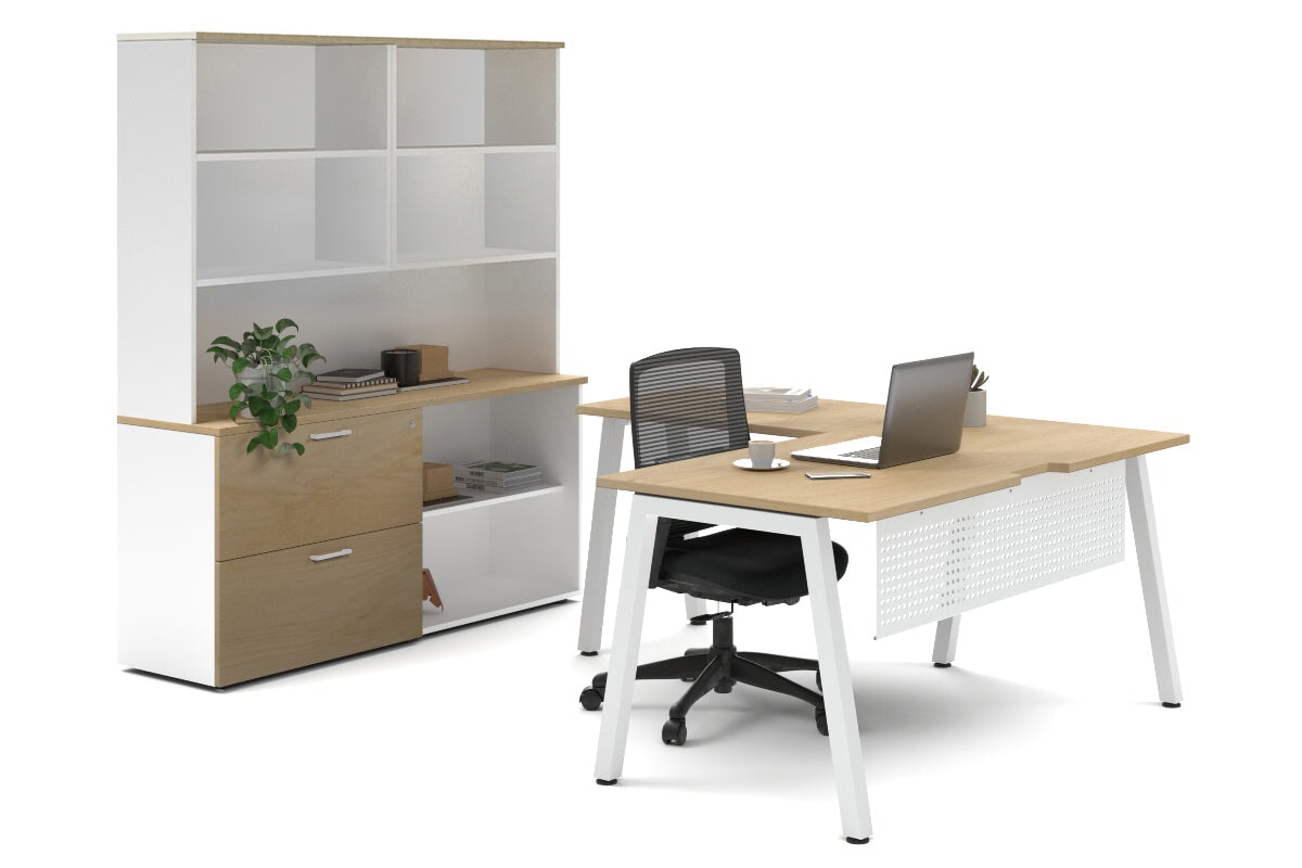 Premium L-Shaped Quadro A Executive Desk with White Legs - 1800L x 1800W with Cable Management Scallop | Modern Office Furniture for Home & Professional Workspaces