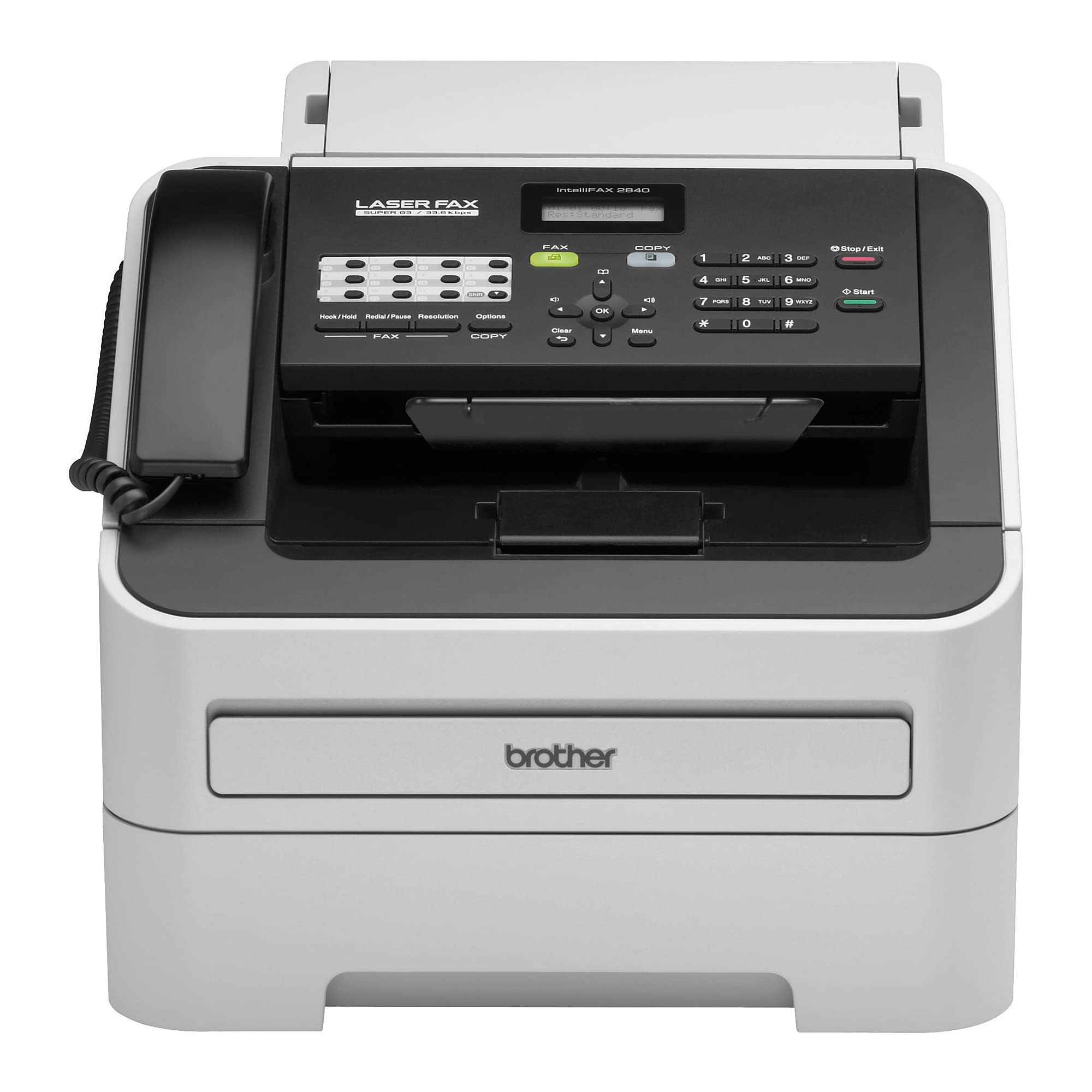Brother FAX-2840 High-Speed Monochrome Laser Fax Machine with 33.6Kbps Modem - Compact Office Fax for Home & Business Use, Dark/Light Gray (FAX2840) | Reliable Document Transmission for Small Offices & Remote Work