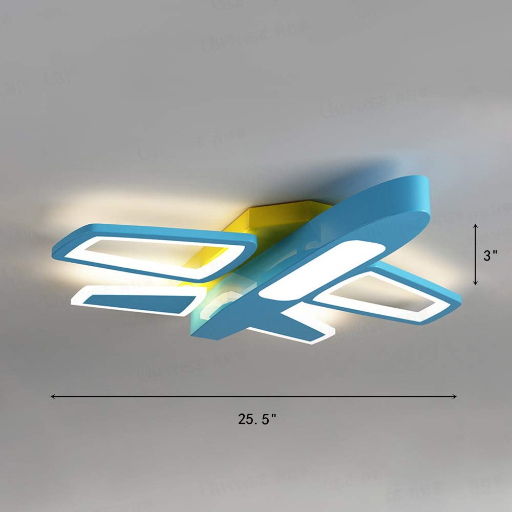 RUNNUP Acrylic Cartoon Airplane LED Ceiling Light with Stepless Dimming - Blue Kids Room Ceiling Lamp for Boys Bedroom, Nursery, Kindergarten & Study Room | Perfect for Children's Bedroom Lighting & Playroom Decor