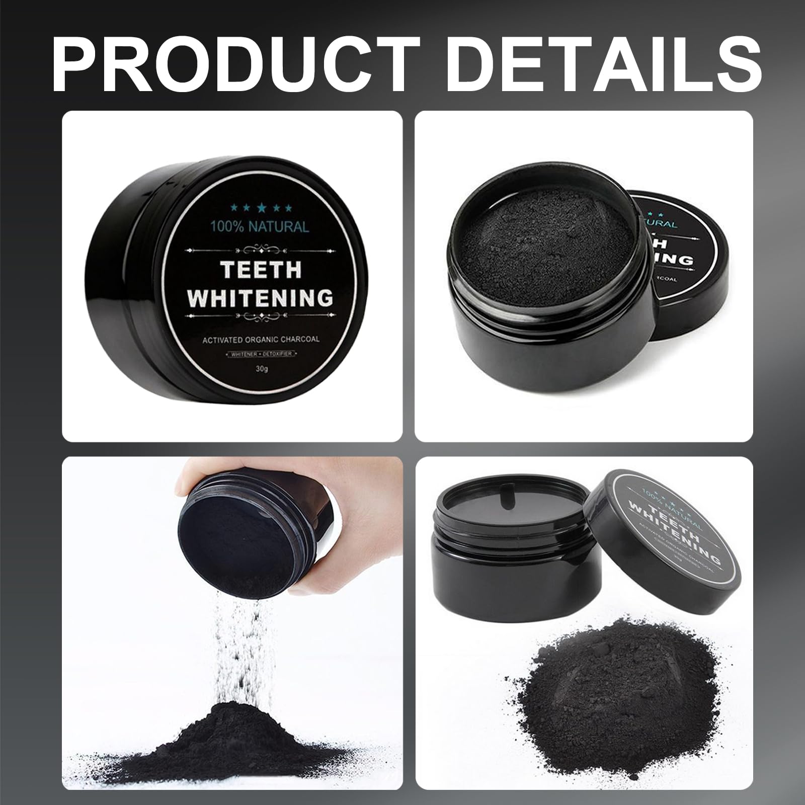 Thoquene 30g x 2PCS Natural Charcoal Teeth Whitening Powder - Activated Carbon Dental Stain Remover for Fresh Breath | Whitens Teeth, Removes Plaque & Bad Breath - Perfect for Daily Oral Care & Smile Enhancement