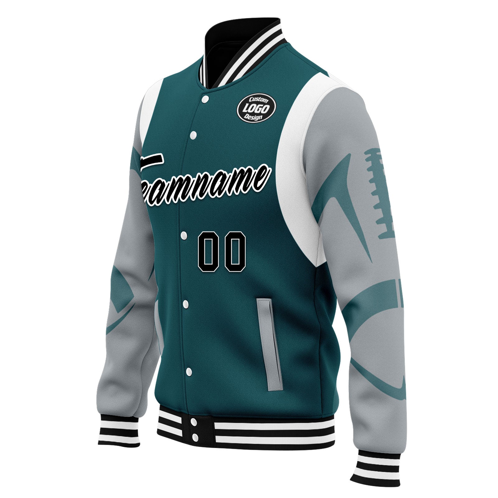 Custom Green Philadelphia Bomber Jacket - Personalized Varsity Letterman Jacket with Full Snap Closure | FZ005 D025004 21 | Perfect for Sports Fans, School Spirit & Casual Streetwear