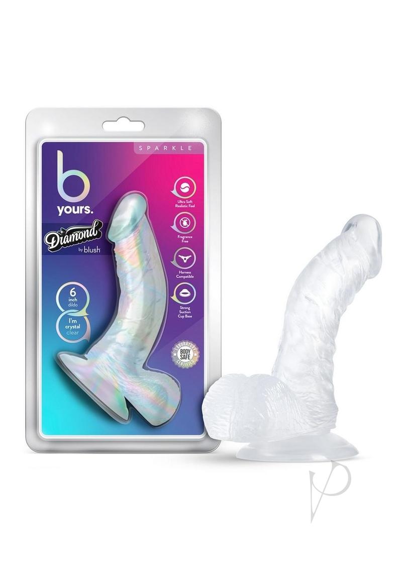 BYours Diamond Sparkle Dildo 6.5 Inch Clear Glass Adult Toy - Perfect for Solo Play, Couples & Bachelorette Parties