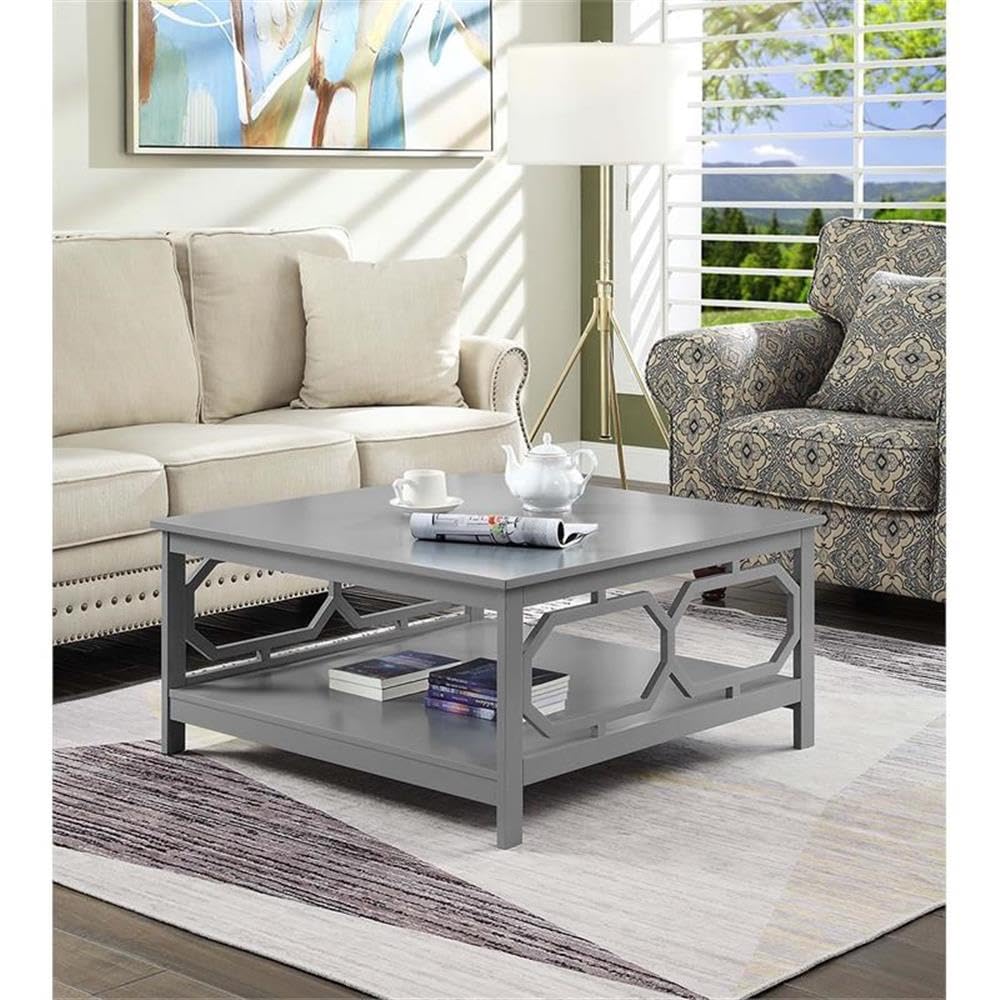 Pemberly Row 36 Inch Square Coffee Table - Gray Wood Finish - Modern Living Room Center Table for Home Decor & Entertainment