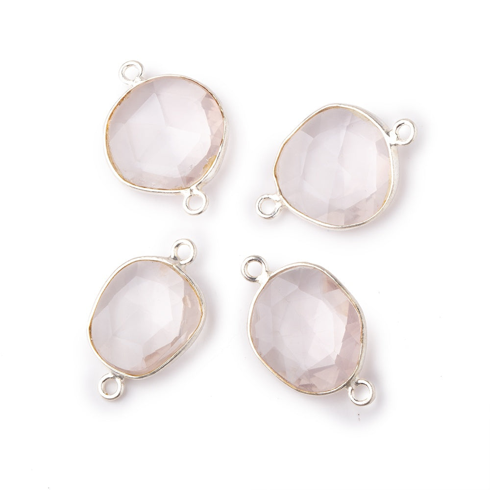 .925 Sterling Silver Bezel Rose Quartz Faceted Nugget Connector Set - 12x11mm (4 Pieces) for Jewelry Making, DIY Bracelets & Necklaces - Healing Crystal Beads for Positive Energy