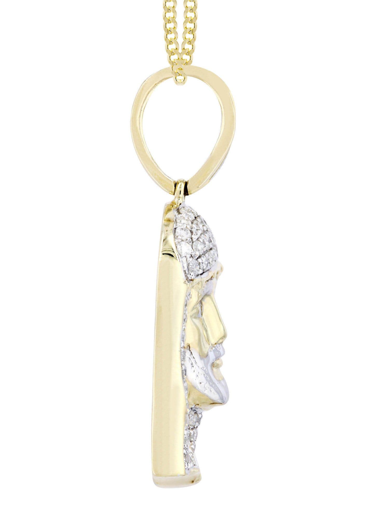 10K Yellow Gold Jesus Head Diamond Necklace - 0.56 Carats Diamond Cross Pendant for Women | Religious Jewelry Gift for Baptism, First Communion & Easter