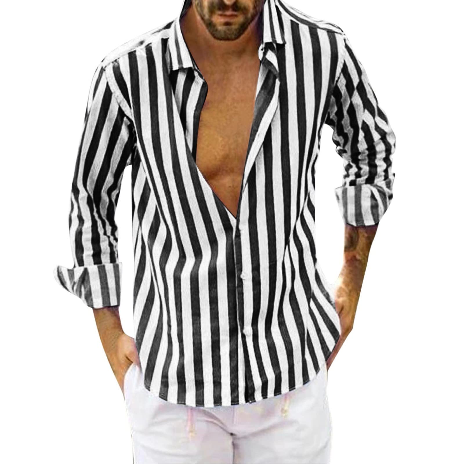 Men's Slim Fit Dress Shirts - Long Sleeve Casual Button Down Shirt with Striped Lapel & Cardigan Style | Perfect for Office Wear, Business Meetings & Smart Casual Outfits