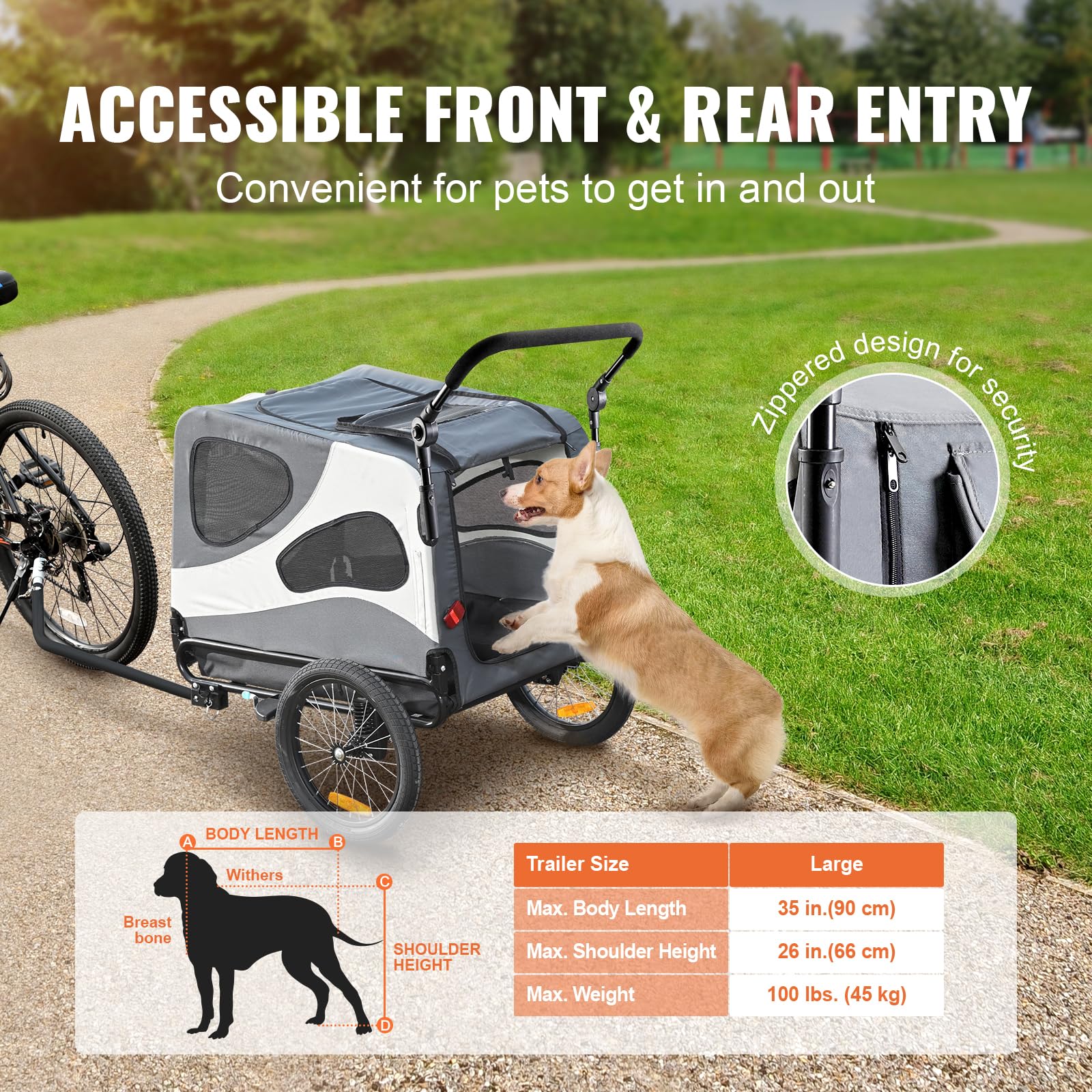 VEVOR 2-in-1 Dog Bike Trailer & Pet Stroller - 100 lbs Capacity, Foldable Bicycle Carrier with Quick Release Wheels, Universal Coupler & Safety Reflectors - Perfect for Cycling Adventures & Daily Walks (Black/Gray)