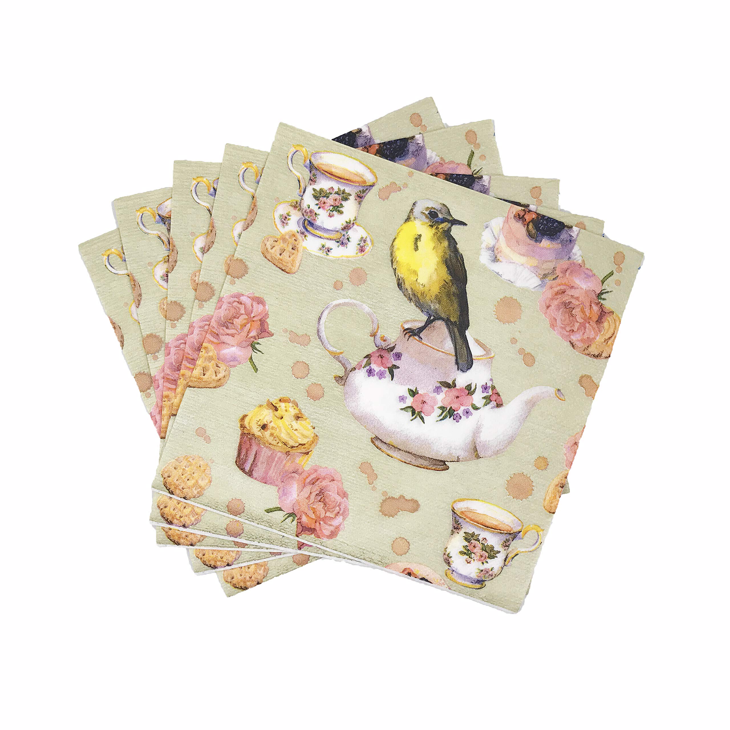 WallyE Floral Printed Decoupage Bird Paper Napkins - French Country Garden Inspired Tea Party Luncheon Napkins, 20 Pack - Perfect for Bridal Showers, Garden Parties & Afternoon Tea Events
