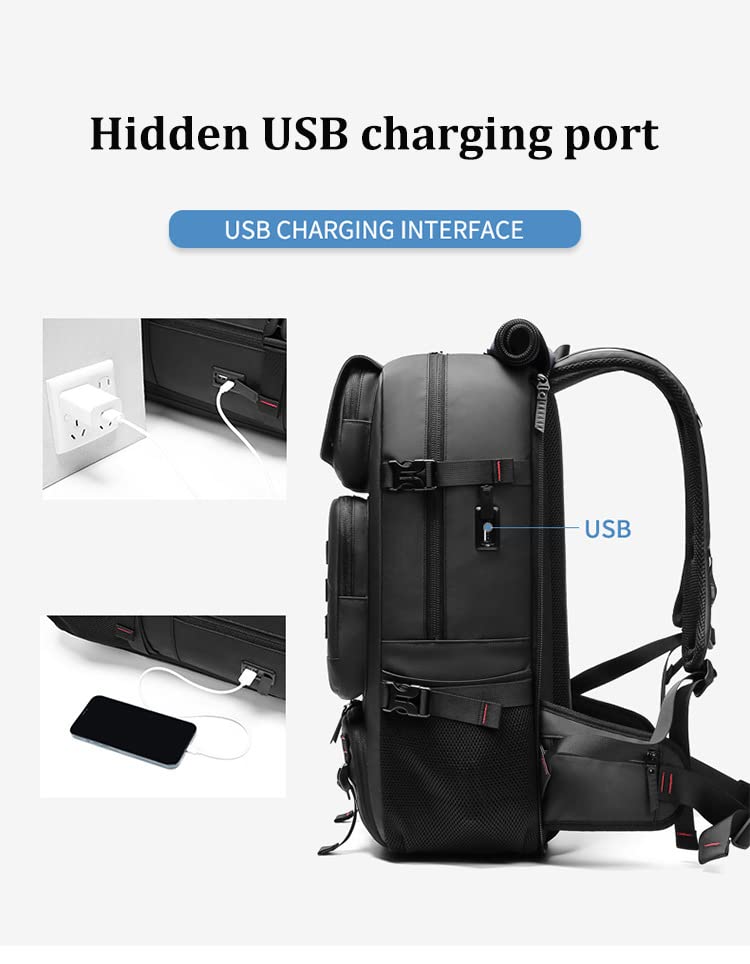 Waterproof 17 Inch Men's Travel Backpack with USB Charging Port & Shoe Compartment - 50L Business Laptop Backpack for Outdoor Trekking, Hiking, Camping - Perfect for Commuting, Business Trips & Adventure Travel