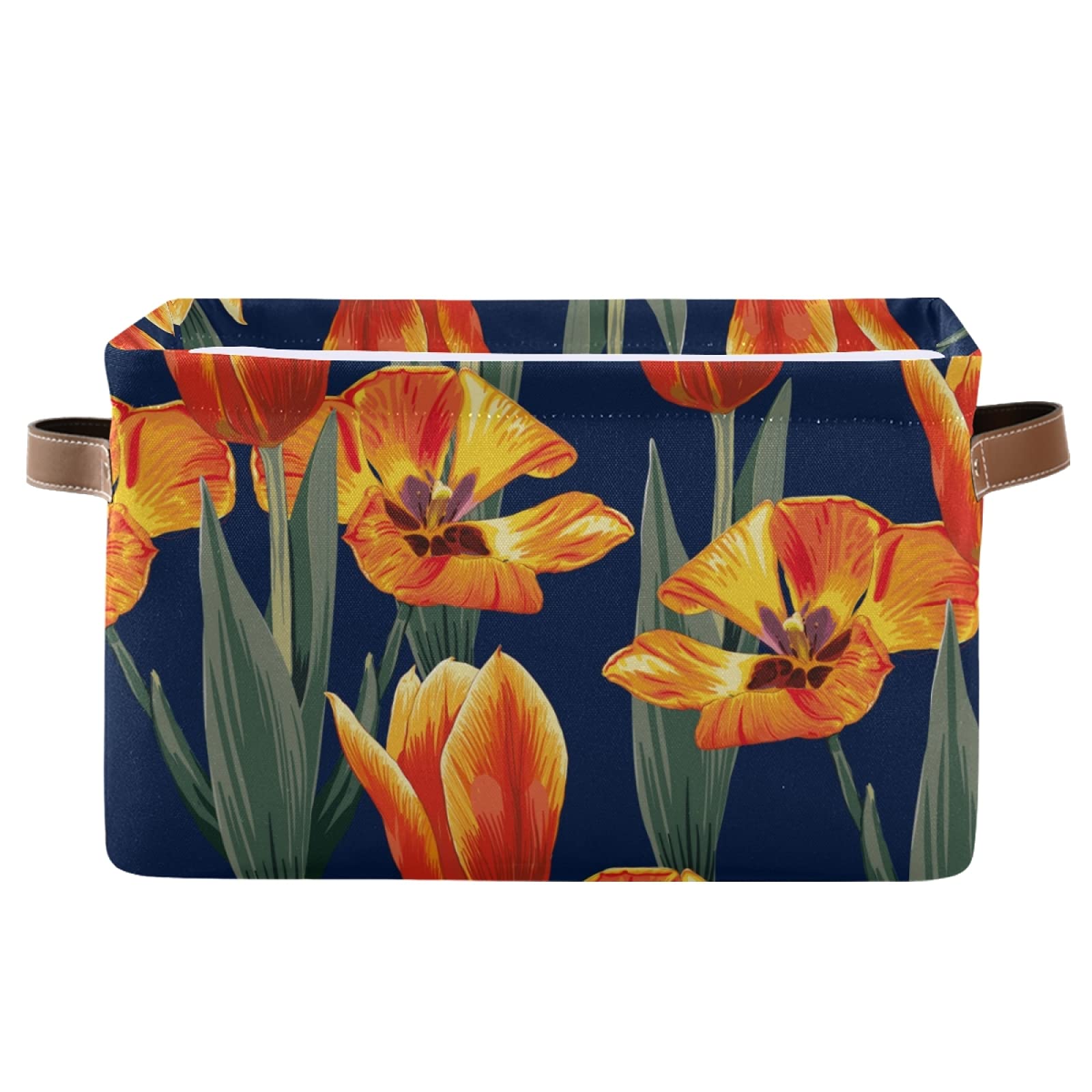 Susiyo Orange Tulips Storage Bins 2-Pack - 14x10 Inch Canvas Storage Baskets for Shelves & Closet Organization | Home Decor, Nursery, Laundry Room Storage Solutions