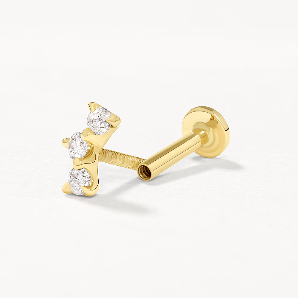 10K Gold Lab-Grown Diamond Trio Bar Helix Single Stud Earrings - Elegant & Hypoallergenic for Everyday Wear & Special Occasions