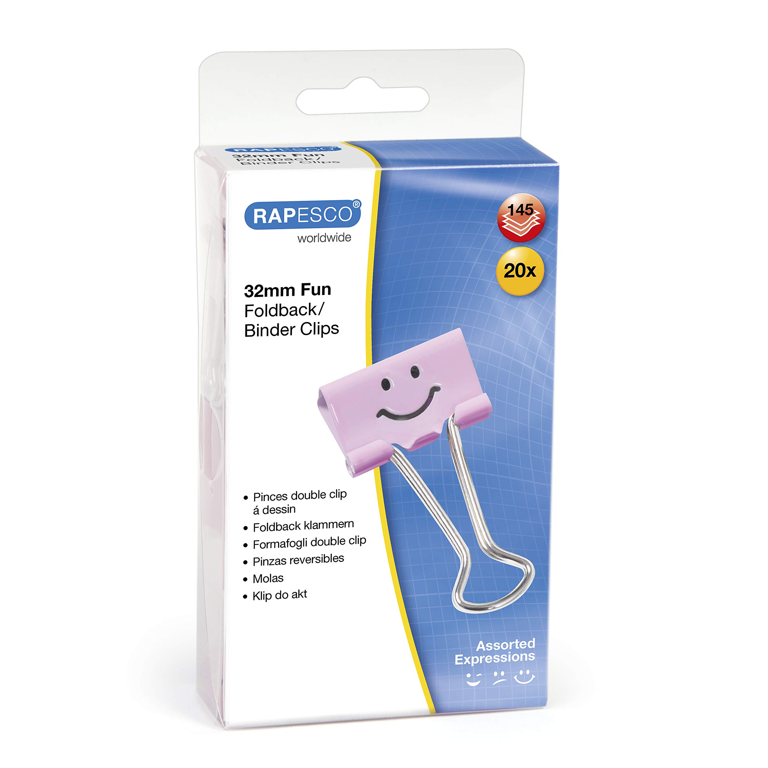 Rapesco 32mm Emoji Binder Clips - Pack of 20, Candy Pink (1352) - Perfect for Office, School & Home Organization