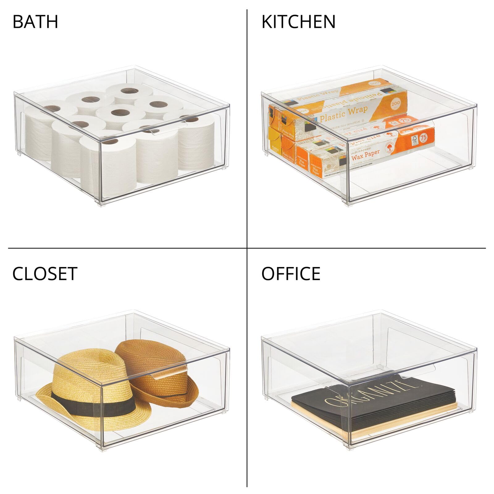 Stackable Closet Storage Bins with Drawers - 2 Pack Clear - for Cabinet & Dresser Organization