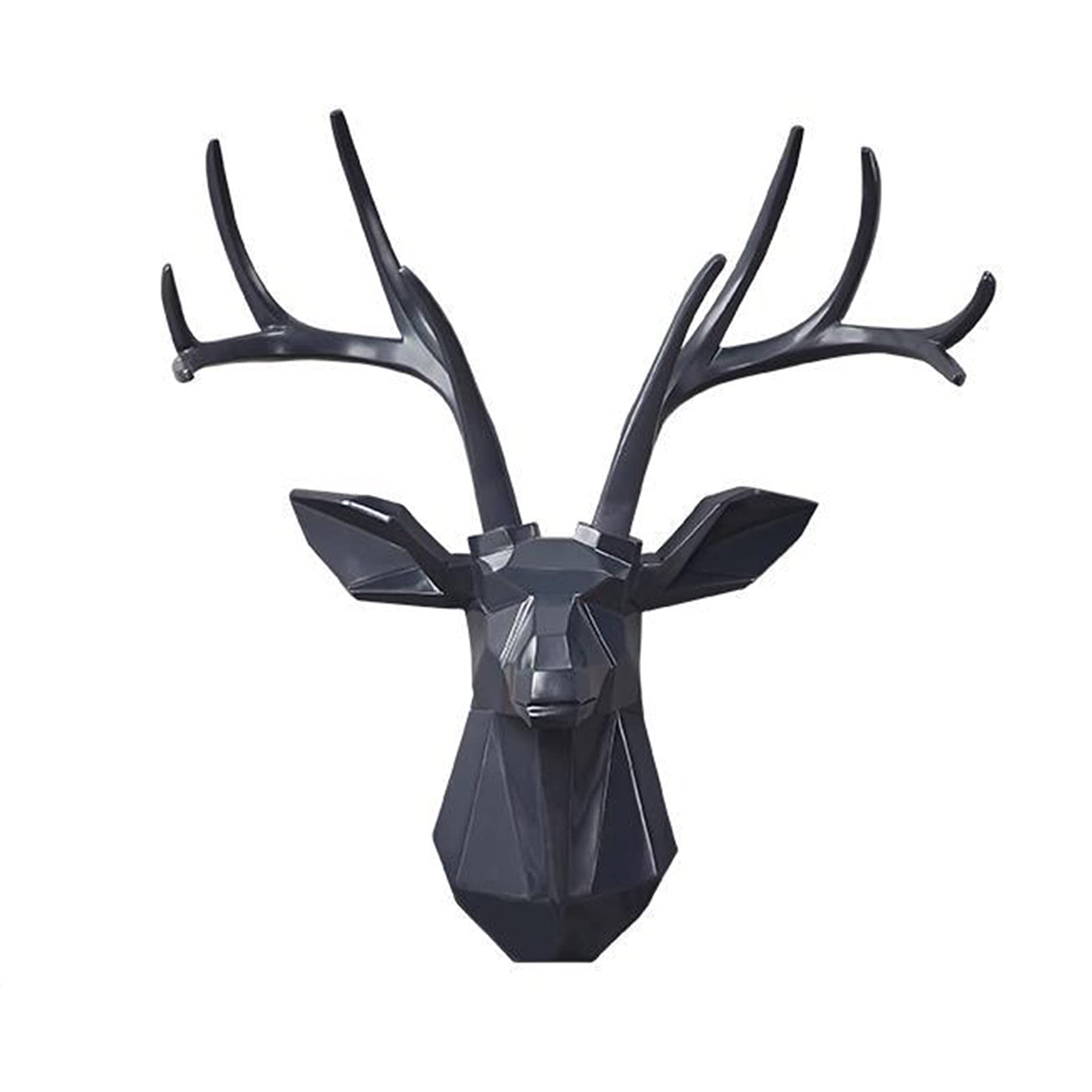 Black Resin Stag Head Wall Decor - Artificial Deer Head Sculpture with Antlers - Faux Taxidermy Home Decor for Living Room, Bedroom, Office & Garden - Perfect for Rustic, Farmhouse or Hunting Lodge Style Decorating