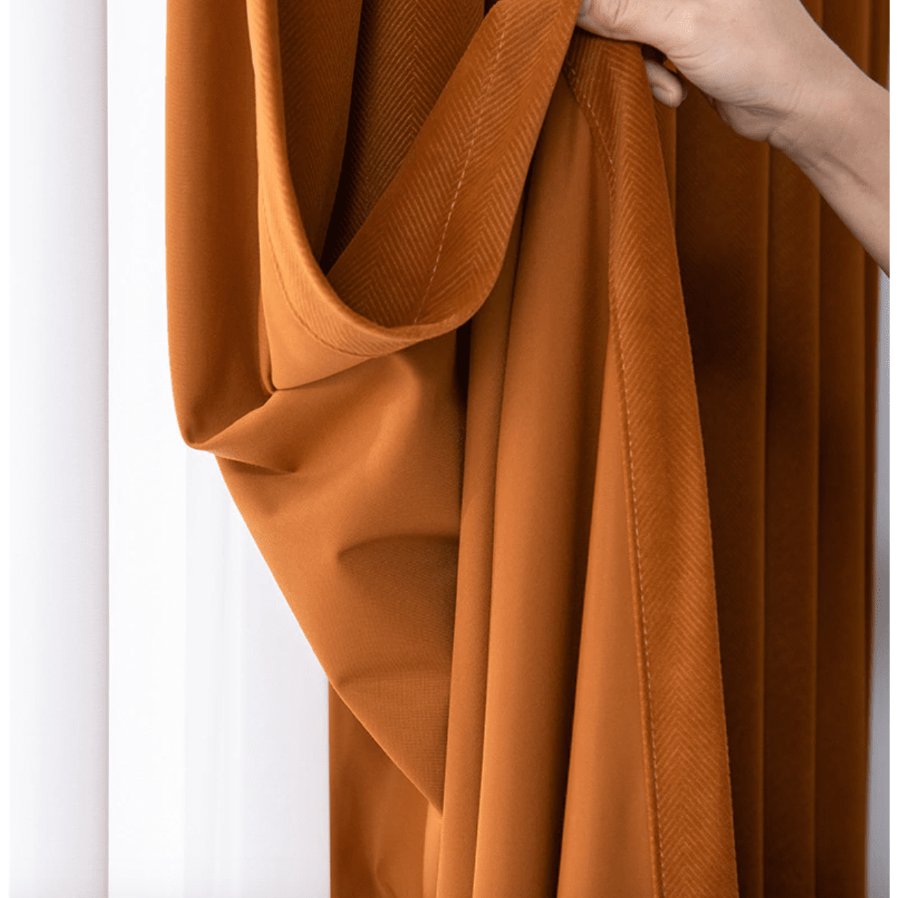 Luxury Modern Herringbone Designer Velvet Curtains - Orange Blackout Drapes for Living Room & Bedroom - Elegant Window Treatment for Home Decor