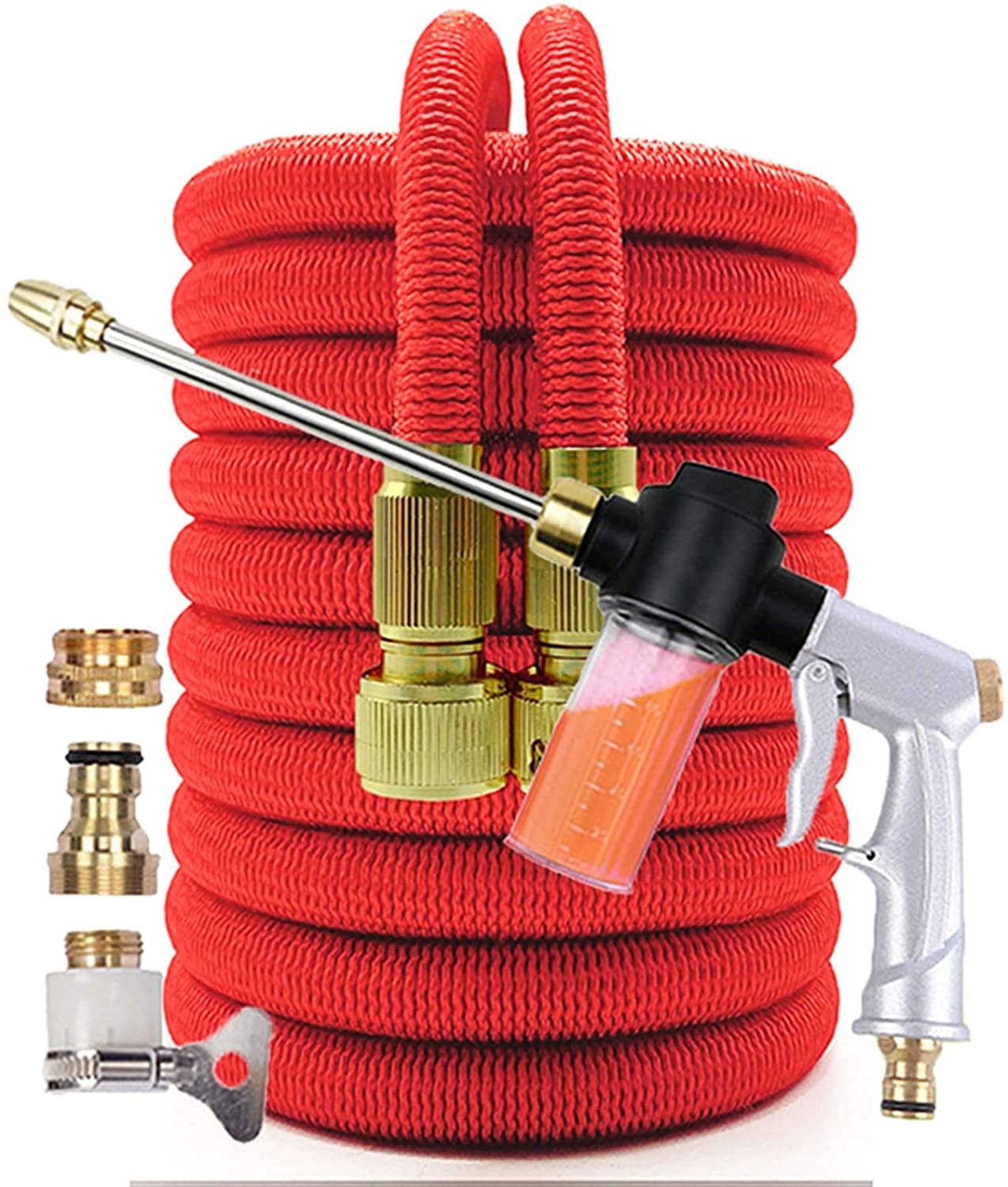 **WKLIANGYUANPING Expandable Garden Hose 100FT - Flexible Magic Watering Hose with High Pressure, 1/2 Inch Durable Plastic Pipe for Car Washing, Gardening & Outdoor Use - Includes Solid Brass Fittings & Foam Spray Gun**    *(Perfect for Watering Plants, Washing Cars, Cleaning Patios & Outdoor Activities)*