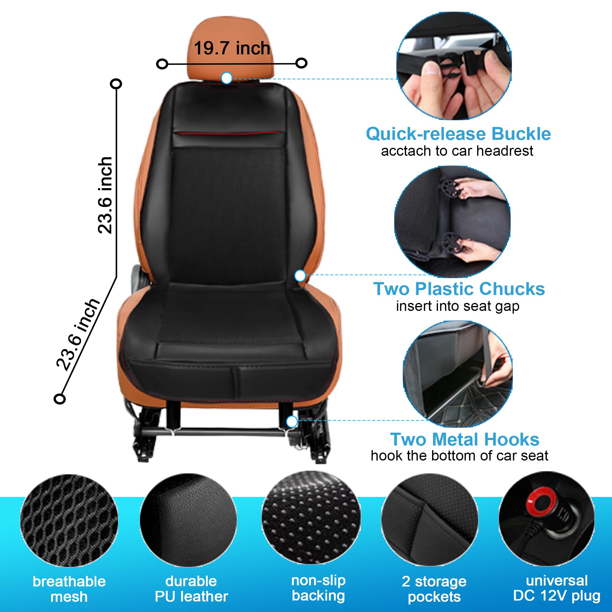 3-in-1 Winter & Summer Car Seat Cover with 16 Ventilation Fans - Adjustable Temperature 12V Seat Cooler (Cooling/Warming/Massage) for Front Seats - Perfect for Hot Summer Days & Cold Winter Commutes