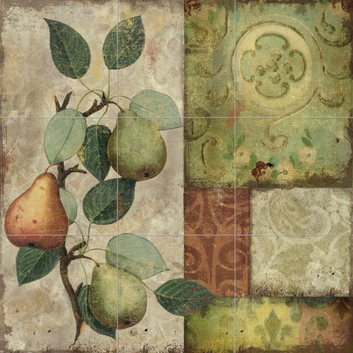 Ceramic Backsplash Tile Mural - Les Poires II Fruit & Vegetable Design - Color Bakery Style for Kitchen & Bathroom Decor - Perfect for Farmhouse, Cottage, and French Country Style Homes