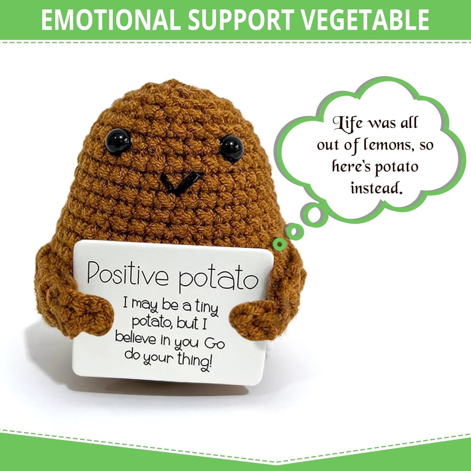 3-Pack Emotional Support Pickle & Potato Plush Toys with Positive Affirmation Cards - Cute Crochet Pineapple Doll Set, Unique Birthday Gifts for Women & Men, Fun Office Decor for Stress Relief & Home Decoration