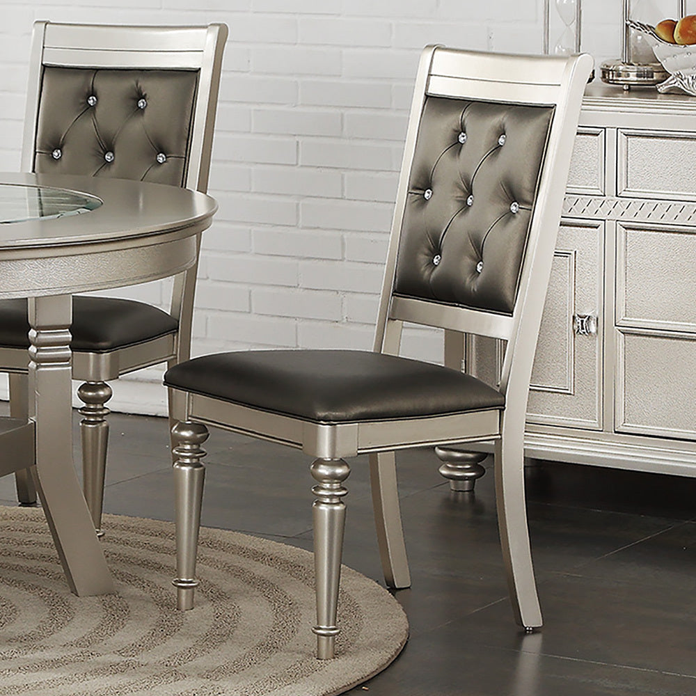 Premium Tufted Back Dining Chairs Set of 2 - Silver Upholstered Kitchen Chairs for Modern Dining Room & Breakfast Nook