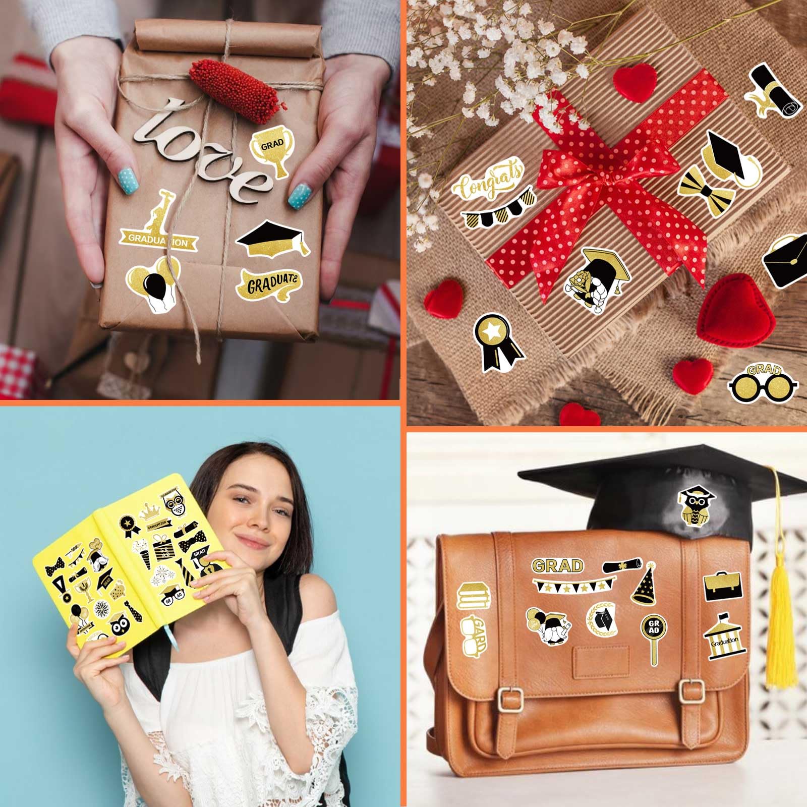 206Pcs Graduation Stickers - Class of 2024 Decorative Stickers for Envelopes, Scrapbooking, Graduation Caps & Candy Labels | Perfect for Graduation Party Decorations, School Events & Gift Wrapping