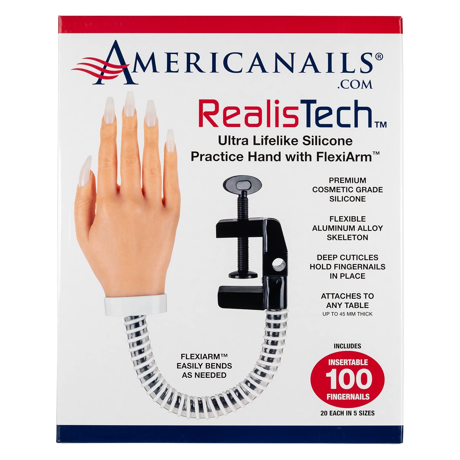 RealisTech Ultra Lifelike Silicone Practice Hand with Flexible Arm - Professional Nail Tech Training Tool for Acrylic Nails, Manicure & Nail Art | Perfect for Beginners & Professionals | Salon & Home Practice
