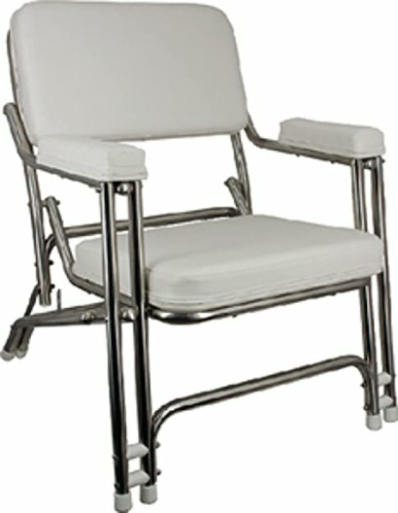 Springfield Marine Classic Folding Deck Chair - Stainless Steel Frame, Weather-Resistant Outdoor Lounge Chair for Poolside, Beach, Patio, and Boat Deck Relaxation