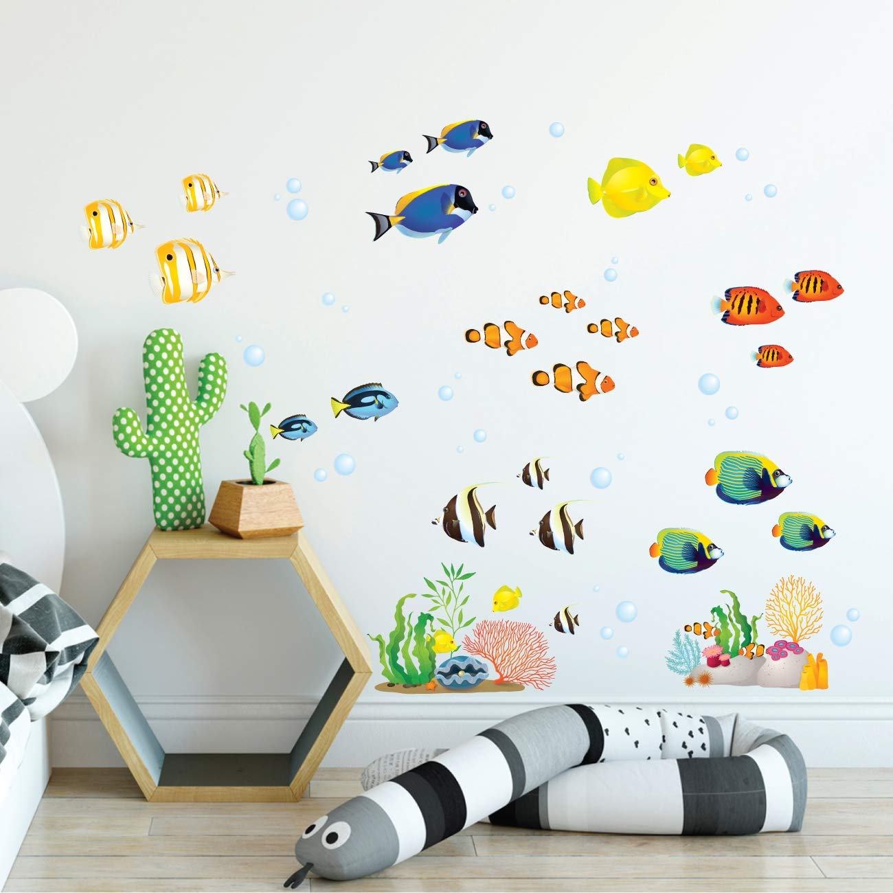 **DECOWALL DS-8035 Coral Reef Fish Kids Wall Stickers - Peel and Stick Removable Wall Decals for Nursery, Bedroom & Living Room Décor (Small) - Perfect for Kids' Rooms, Playrooms & Underwater Themed Decor**