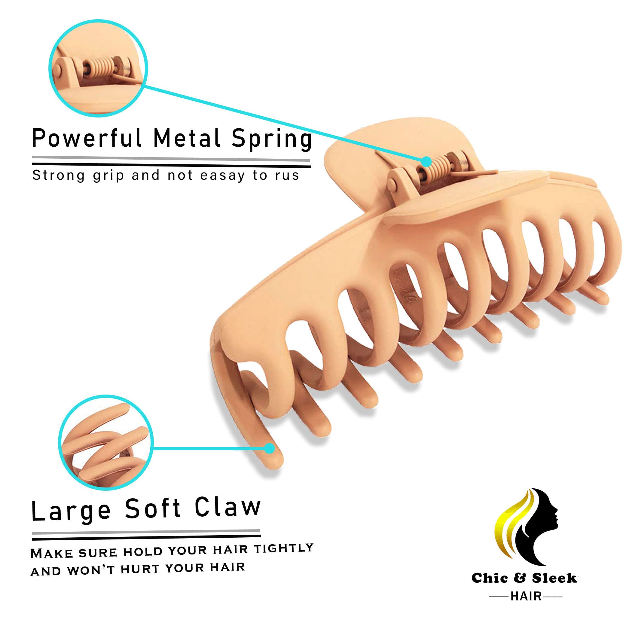 Chic & Sleek Hair Claw Clips for Women - Strong Hold Hair Clips for Thick Hair - 4 Inch Non-Slip Fashion Hair Accessories in Pink, Khaki, Green & Black - Perfect for Everyday Styling, Work, Gym & Casual Outings