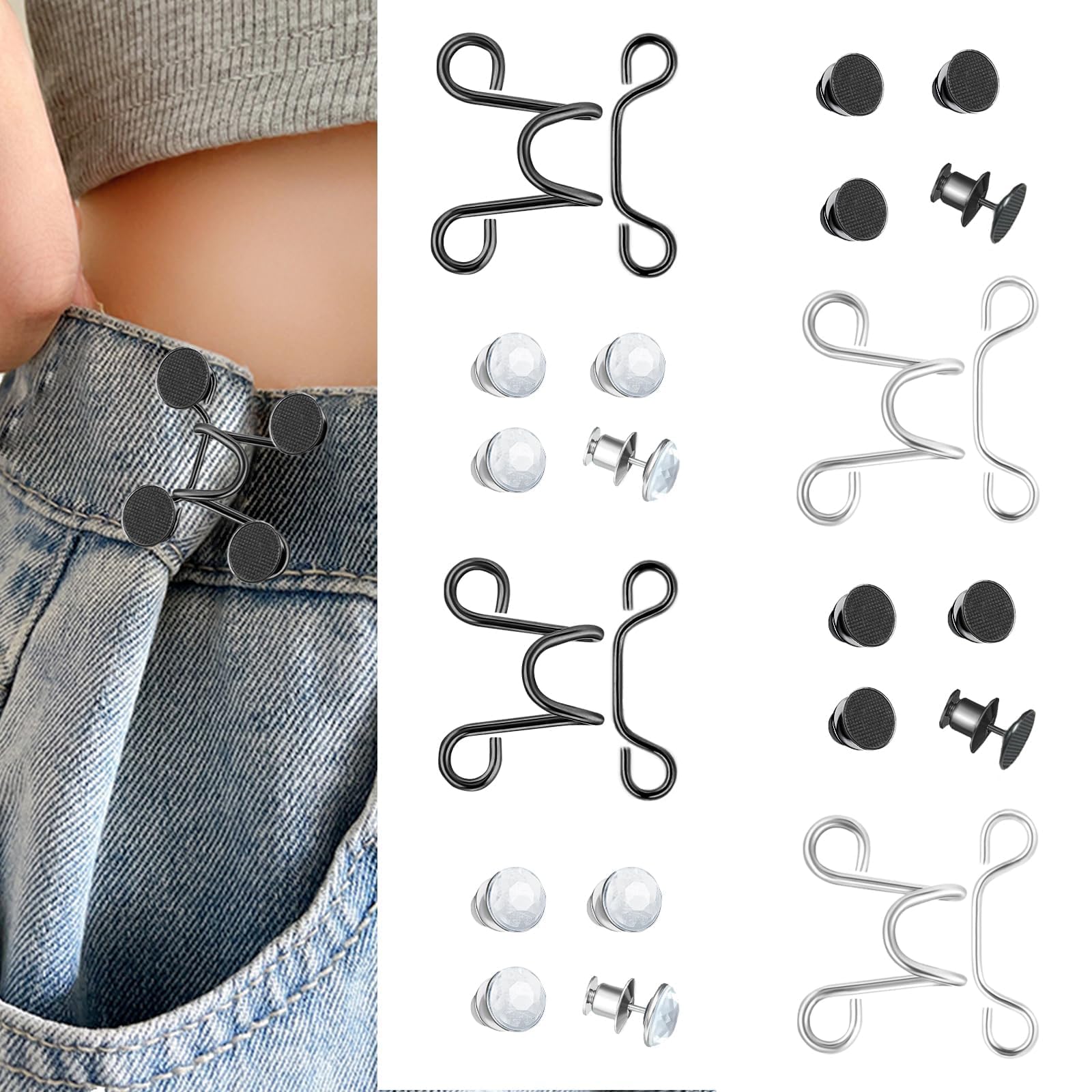 24 Pcs Jeans Waist Extenders - No Sew Adjustable Belt for Pants & Dresses