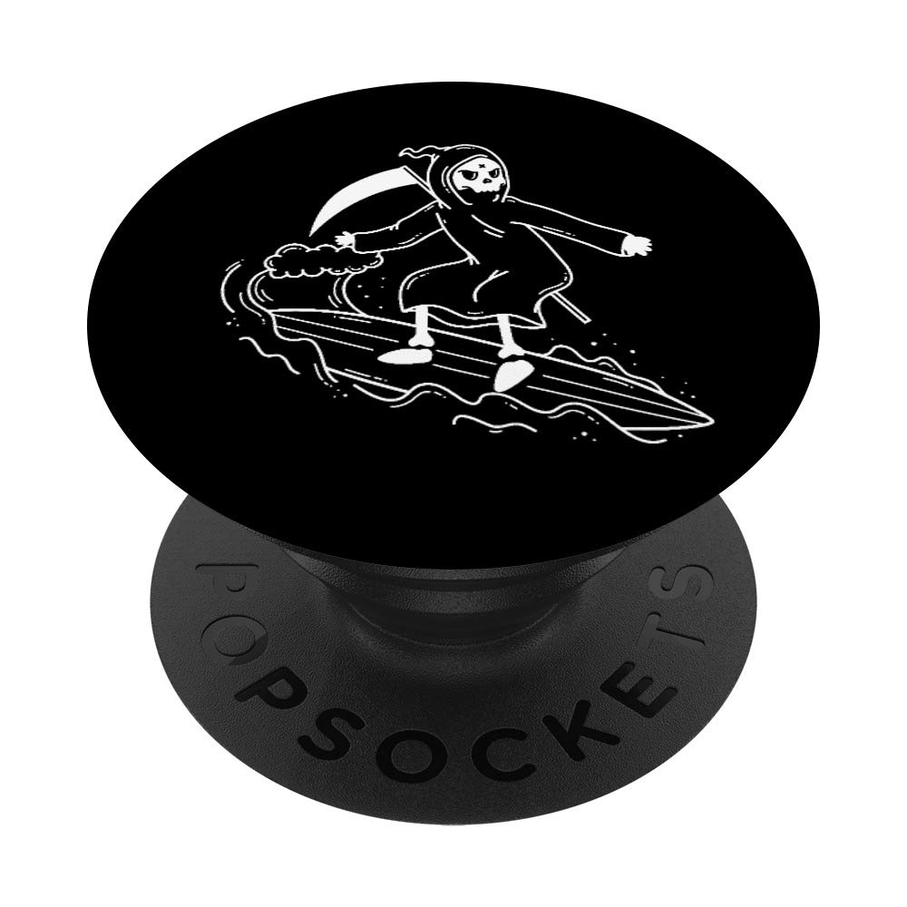 Funny Grim Reaper Surfing PopSocket - Swappable Phone Grip for iPhone, Samsung & Tablets | Cool Gift for Men, Women & Teens | Perfect for Surfers, Beach Lovers & Halloween